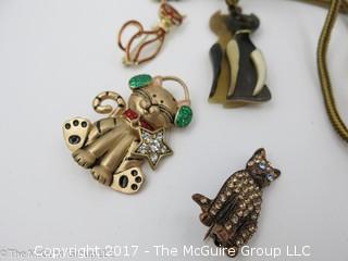 Collection including cat pins and necklace #1437