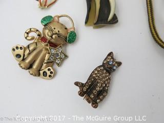 Collection including cat pins and necklace #1437