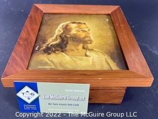 1941 Kriebel & Bates Last Rights Set in Cedar Box with Candle, Cross and Holy Water Font Inside.   9" x 8" x 3".  