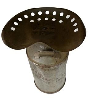 Primitive Leader Oil Can (Dubuque, IA) with Attached Tractor Seat Combined to form Bar Stool was 1025BE