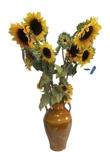 Large Yellow Pottery Vase with Faux Sun Flowers 1026BE