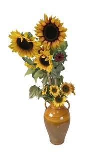 Large Yellow Pottery Vase with Faux Sun Flowers 1026BE