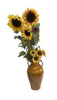 Large Yellow Pottery Vase with Faux Sun Flowers 1026BE