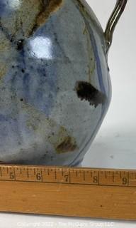 Hand Thrown Artisan Made Blue Marble Glazed Stoneware Pottery Vase circa 1999, Unsigned was 1028BE
