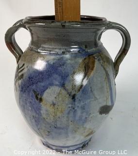 Hand Thrown Artisan Made Blue Marble Glazed Stoneware Pottery Vase circa 1999, Unsigned was 1028BE
