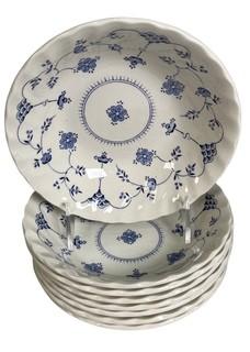 Large Collection of Blue and White Myott Finlandia Staffordshire Porcelain English Dinnerware. was 1031BE
