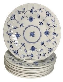 Large Collection of Blue and White Myott Finlandia Staffordshire Porcelain English Dinnerware. was 1031BE
