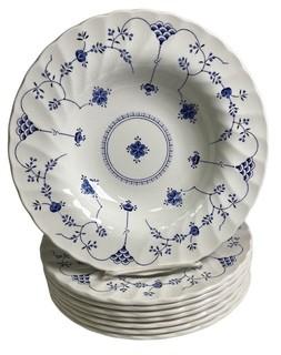 Large Collection of Blue and White Myott Finlandia Staffordshire Porcelain English Dinnerware. was 1031BE
