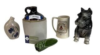 Five (5) Stoneware and Pottery Decorative Items Including Crock Jug, Wall Pockets and Stein.