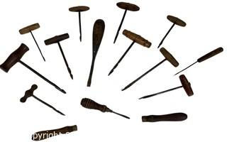 Collection of Antique Carpenter Awls and Augers with Wood Handles. 