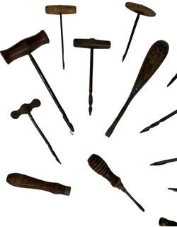 Collection of Antique Carpenter Awls and Augers with Wood Handles. 