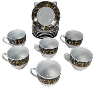 Ethiopian Art Queen of Sheba Fine Porcelain Espresso Set.  6 Cups and Saucers