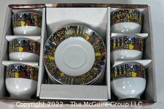 Ethiopian Art Queen of Sheba Fine Porcelain Espresso Set.  6 Cups and Saucers