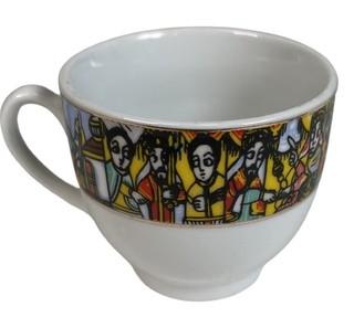 Ethiopian Art Queen of Sheba Fine Porcelain Espresso Set.  6 Cups and Saucers