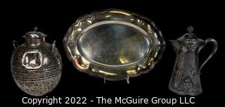 Three (3) Quadruple Silver Plate Serving Items Including Platter, Hammered Vase and Pitcher 