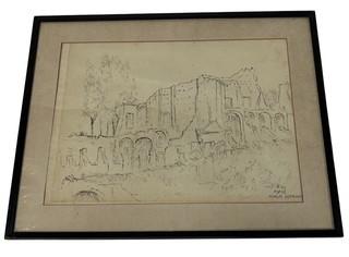 Framed Under Glass Pen on Paper of The Forum in Rome Signed by Artist Wilc.   17" x 23". was 1041JS