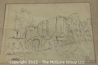 Framed Under Glass Pen on Paper of The Forum in Rome Signed by Artist Wilc.   17" x 23". was 1041JS