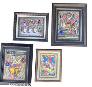 Four (4) Amate Bark Mexican Folk Art Paintings was 1047JS