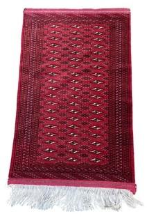 Hand Knotted Turkaman Bukhara Wool Area Rug on Red Ground.  was 1052JS