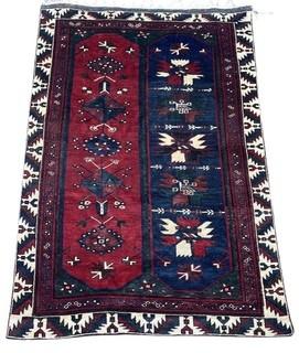 Hand Knotted Turkish Kilim Area Rug on Red & Blue Ground. was 1053JS