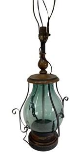 Green Glass with Cast Iron Table Lamp