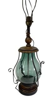 Green Glass with Cast Iron Table Lamp