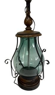 Green Glass with Cast Iron Table Lamp