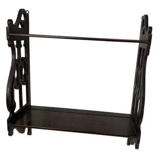 Small Mahogany Wood Two Level Wall Mount Display Shelf with Openwork Sides. 20" tall, 17" wide, 7" deep