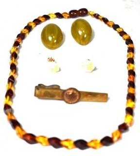 Lucite Beads, Bakelite Earrings, "Otis" Tie Clip