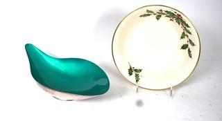 Lenox Christmas Bowl & Mid Century Green Enamel Reed & Barton Silver Plated Serving Bowl 