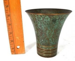 Mid Century Carl Sorensen Art Deco Verdigris Bronze Vase. 5" tall.