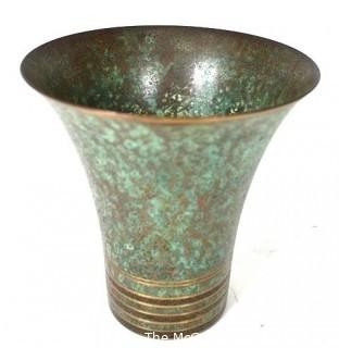 Mid Century Carl Sorensen Art Deco Verdigris Bronze Vase. 5" tall.