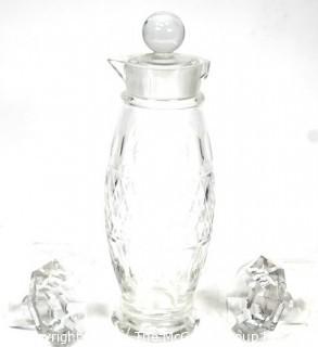 Clear Cut Lead Glass Crystal Cocktail Shaker with Two (2) Crystal Decanter Stoppers.