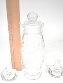 Clear Cut Lead Glass Crystal Cocktail Shaker with Two (2) Crystal Decanter Stoppers.