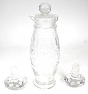 Clear Cut Lead Glass Crystal Cocktail Shaker with Two (2) Crystal Decanter Stoppers.