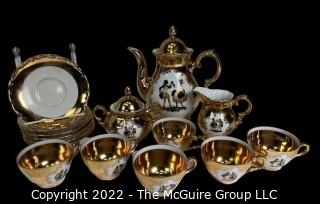 "Schumann Arzberg" Bavarian Porcelain Coffee Tea Set With Gold Edges and Couple Dancing