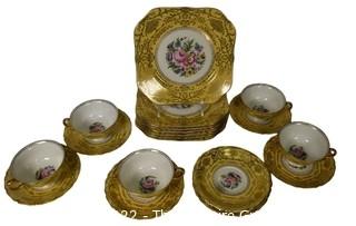 Set of Continental Ivory Bavaria Porcelain China Plates, Cups and Saucers with Gold Edge