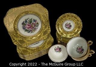 Set of Continental Ivory Bavaria Porcelain China Plates, Cups and Saucers with Gold Edge