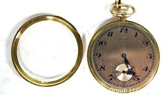 Longines 14K Yellow Gold Pocket Watch with Chain. Total weight 60 grams including 14k gold chain