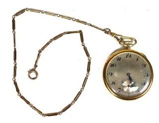 Longines 14K Yellow Gold Pocket Watch with Chain. Total weight 60 grams including 14k gold chain