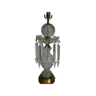 Cut & Etched Crystal Luster Table Lamp.  One of Pair Offered in This Auction 25" tall 