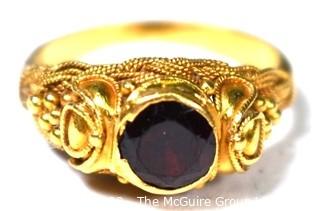 Victorian 22kt Yellow Gold Ring with Inset Garnet Stone Size 5