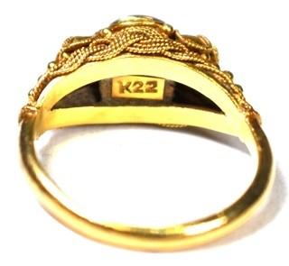 Victorian 22kt Yellow Gold Ring with Inset Garnet Stone Size 5