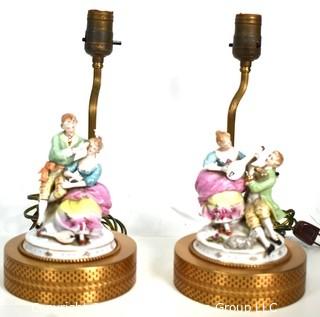 Two (2) Figural Hand Painted Porcelain Boudoir Lamps