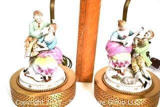 Two (2) Figural Hand Painted Porcelain Boudoir Lamps