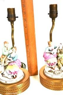 Two (2) Figural Hand Painted Porcelain Boudoir Lamps