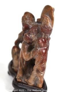 Antique Chinese Soapstone Carving on Plinth - Immortal with Parasol  4" tall