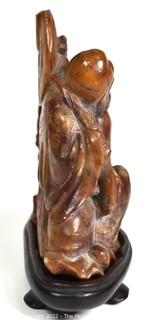 Antique Chinese Soapstone Carving on Plinth - Immortal with Parasol  4" tall