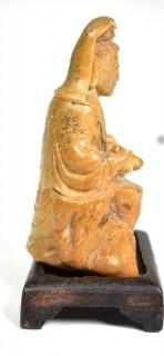 Antique Chinese Soapstone Carving on Plinth -  Guanyin  4" tall