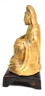 Antique Chinese Soapstone Carving on Plinth -  Guanyin  4" tall